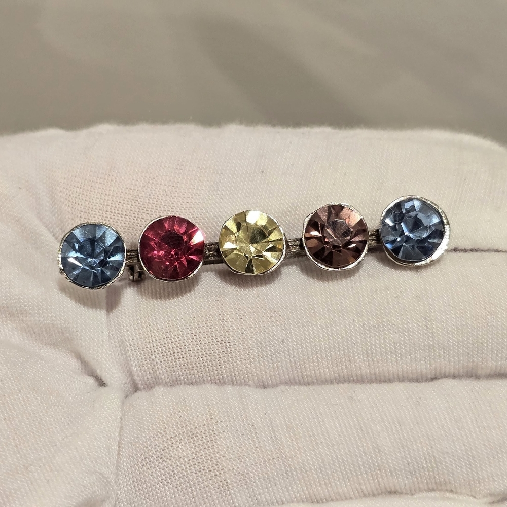 Vintage Rainbow Swarovski Crystal Silver Tone Brooch Multicolor Family Mother